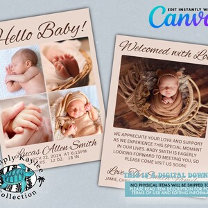 Hello Baby Birth Announcement Photo Template, Modern Minimalist Birth Announcement Card