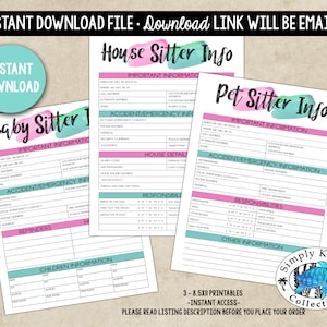 The Better Sitter Bundle - Baby Sitter Information - House Sitter Information - Pet Sitter Information