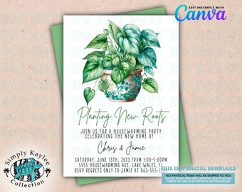 Plantilla de invitación de inauguración de la casa "Plantando nuevas raíces" (descarga digital)