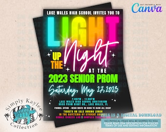 Light Up The Night Prom Invitation, Glow in the Dark Prom Invitation, School Dance Invitation