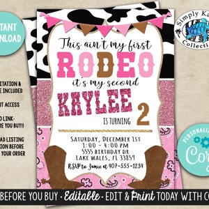 This Ain't My First Rodeo, It's My Second Editable Birthday Invitation - Rodeo Birthday Party Invitation