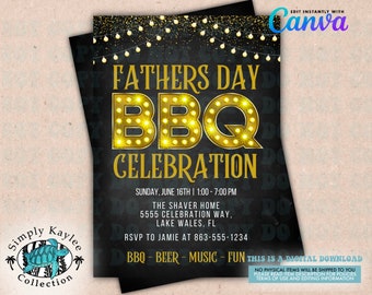 Father's Day BBQ Invitation, Editable Canva Cookout