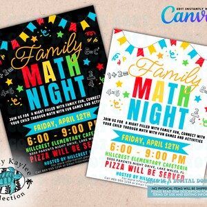 Family Math Night Flyer Template, Math Night Event Template, PTA/PTO School Event Flyer