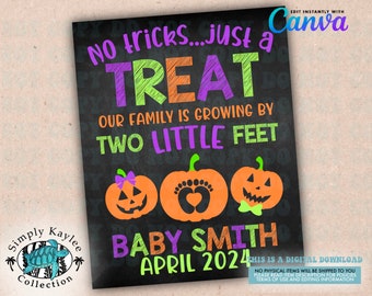 Halloween Pregnancy Announcement, Fall Baby Reveal Canva Template