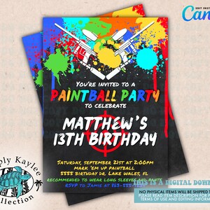 Paintball Birthday Party Invitation, Paintball Party, Paintball Invitation, Teen Boy Birthday Invitation