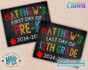First & Last Day of School Sign Template (Digital Download)