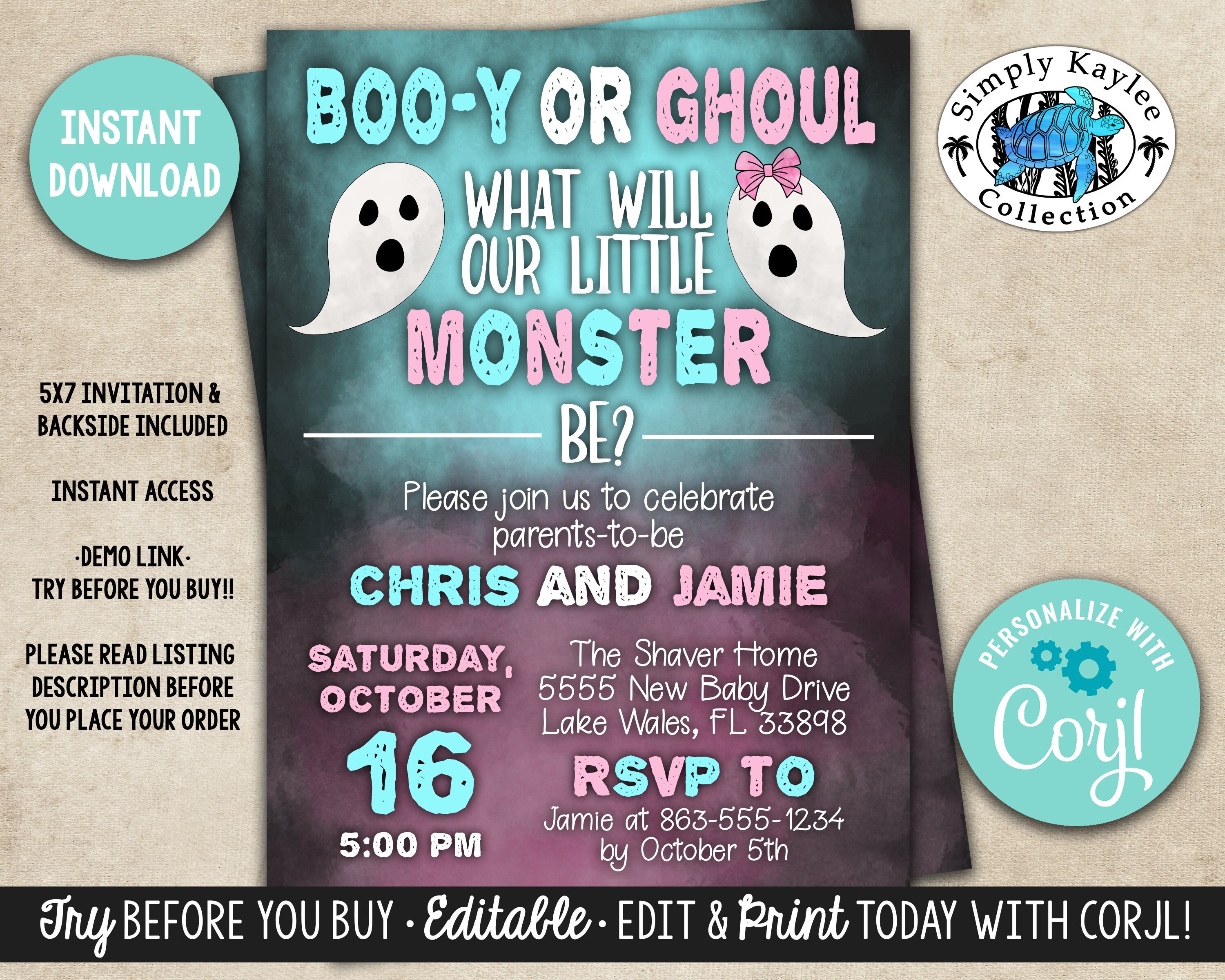 Booy or Ghoul Halloween Gender Reveal Invitation Halloween Gender Reveal Party Invitation Ghost Halloween Gender Reveal Party