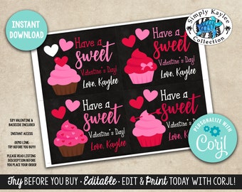 Cupcake Valentine's Day Card - School Valentines - Classroom Valentines
