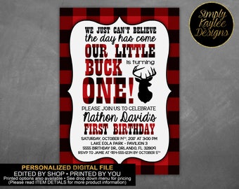 Lumberjack Plaid Little Buck Birthday Party Invitation