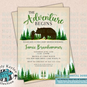 Adventure Awaits Baby Shower Invitation: Woodland Theme (Digital Download)