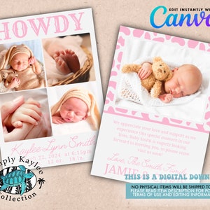 Howdy Geburtsankündigung, Kuh-Druck-Geburtsankündigungskarte, Baby-Geburtsankündigungskarte, Willkommens-Baby-Geburtsankündigung