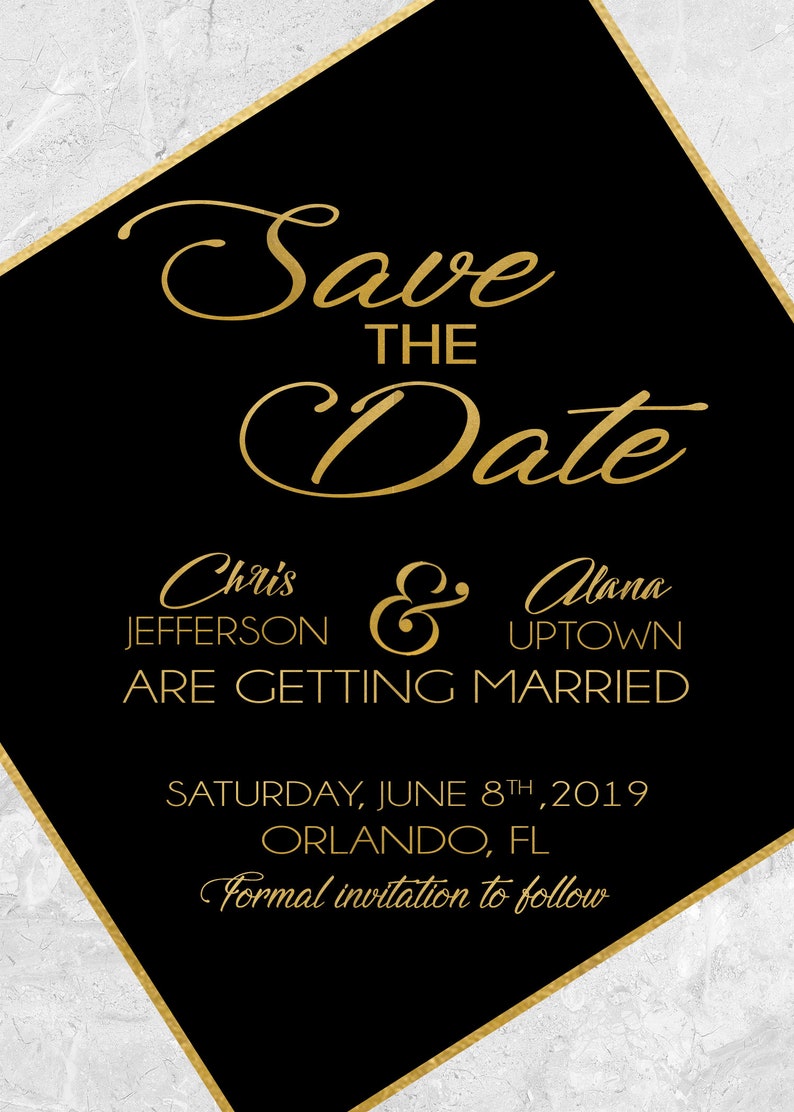 Gold Black and Marble Wedding Save the Date Cards