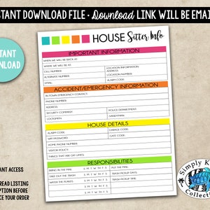 House Sitter Information - Sitter Instructions - Sitter Information - House Sitting Printable