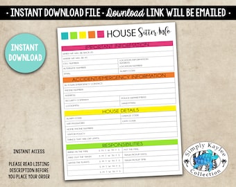 House Sitter Information Printable: Sitter Instructions (PDF)