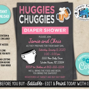 Huggies and Chuggies Baby Shower Invite, A Baby is Brewing Baby Shower Invitation,  Coed Baby Shower