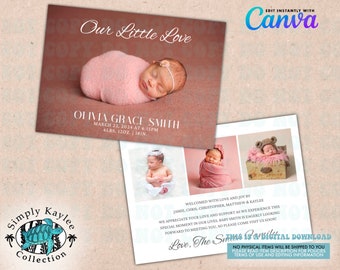 Nuestra plantilla de fotografía de anuncio de nacimiento de Little Love, tarjeta de anuncio de nacimiento minimalista moderna