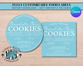 Customizable Chocolate Chip Cookie Labels, Instant Download Bakery Food Labels