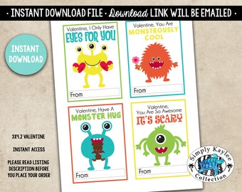 Monster Valentine's Day Cards: Printable Classroom Valentines (Digital Download)