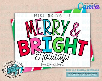 Teacher Christmas Gift Card Holder – Merry & Bright Card (Digital Download)