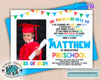 Invitación de graduación escolar: Plantilla editable (descarga digital)