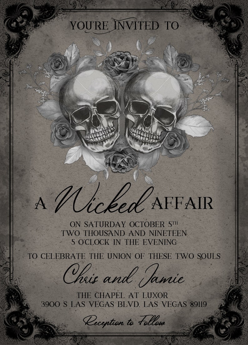 Gothic Wedding Invitation Skulls Wedding Invitation A Etsy