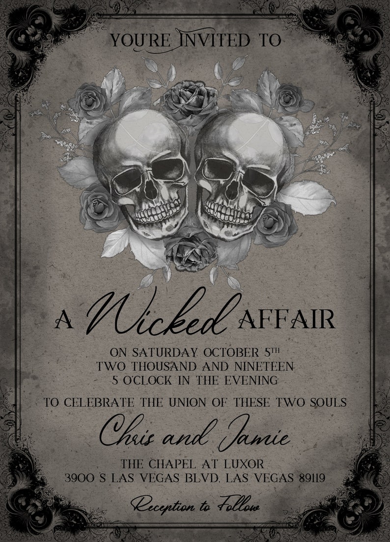 Gothic Wedding Invitation Skulls Wedding Invitation A | Etsy