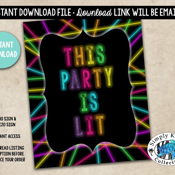 Neon Glow "This Party Is Lit" Sign - Glow Birthday Party Sign - Neon Birthday Party Sign