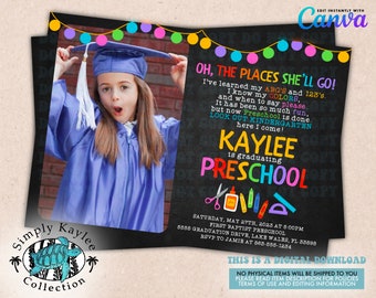 Editable School Graduation Invitation: Preschool, Kindergarten (Digital Download)