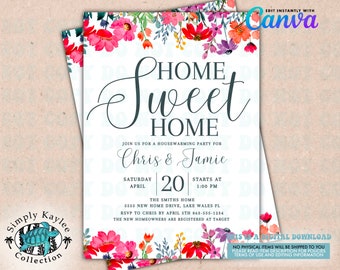 Floral Housewarming Party Invitation Template (Digital Download)