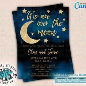 Over the Moon Baby Shower Invite, Heaven Sent Baby Shower Invite, Moon and Stars Baby Shower Invite, Our Dream Has Come True Baby Shower