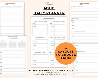 ADHD dagelijkse planner bundel - INSTANT DOWNLOAD, afdrukbaar schema, digitale planner, bewerkbaar