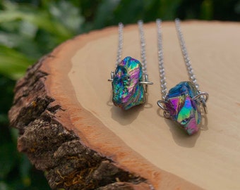 Crystal Pav\u00e9 titanium necklace gifts for her fashion jewelry iridescent titanium quartz necklace