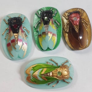 One Large Czech Glass Handmade Button, Exotic Embellished Cicada, choice of assorted colors - Imported from Czech Republic,  Scarab Beetle