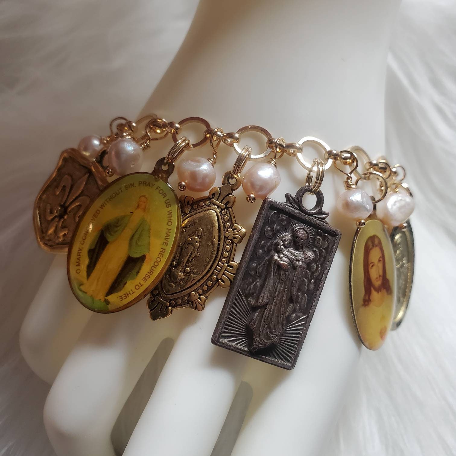 Religious Charm Bracelet Chunky Charm Bracelet Virgin Mary Etsy