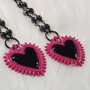 Milagros Necklace, Sacred Heart Necklace, Mexican Milagros Hearts, Flaming Heart Necklace, Corazon, Mexican Style Necklace, Ex Votos, Latina