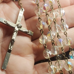 Vintage Rosary with Unmarked Crucifix, Vintage Austrian AB Crystal Rosary, Catholic Rosary, Crystal Beaded Rosary, All Original and Gorgeous