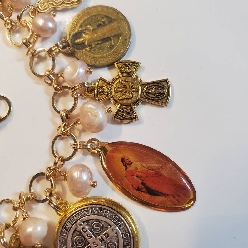 Religious Charm Bracelet Chunky Charm Bracelet Virgin Mary Etsy