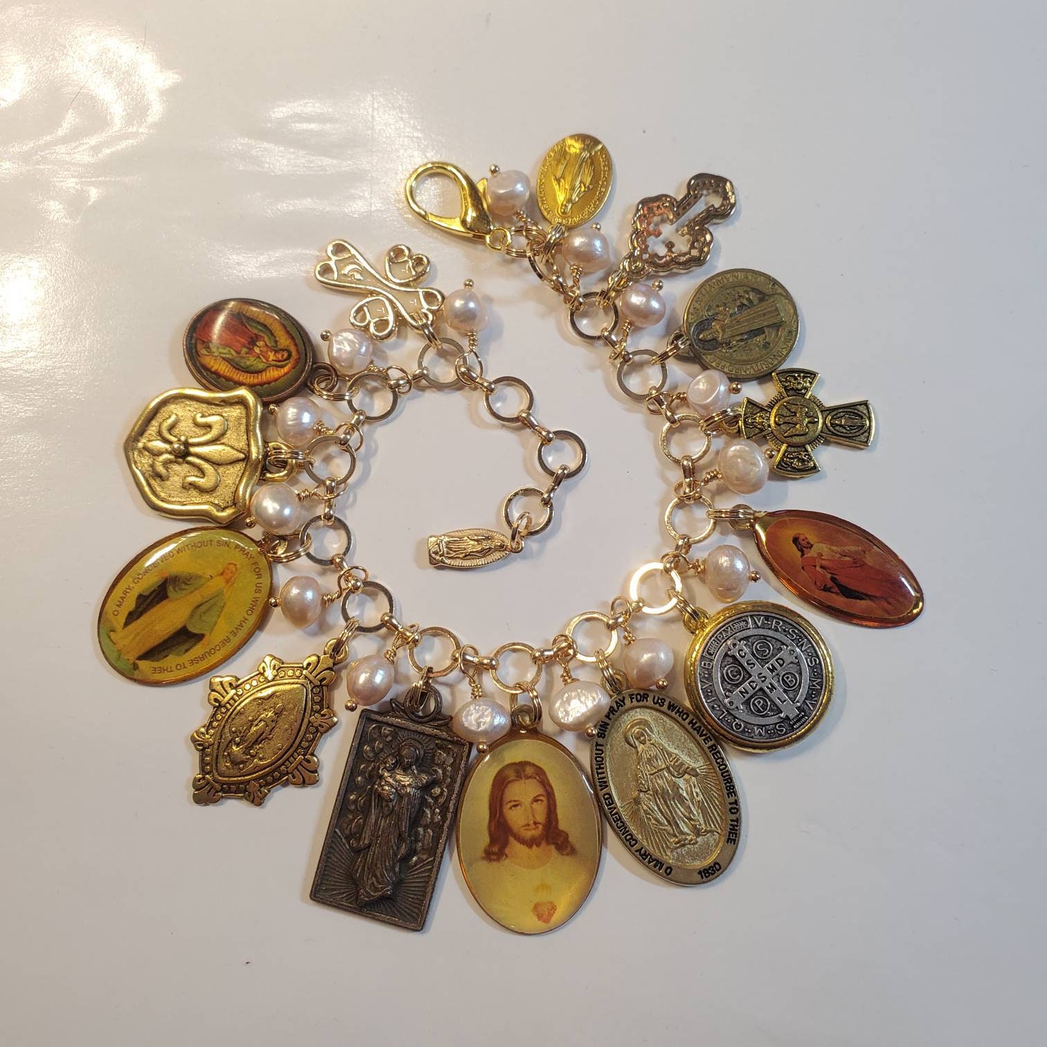 Religious Charm Bracelet Chunky Charm Bracelet Virgin Mary Etsy