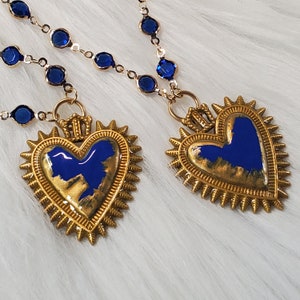 Milagros Necklace, Sacred Heart Necklace, Mexican Milagros Hearts, Flaming Heart Necklace, Corazon, Mexican Style Necklace, Ex Votos, Latina