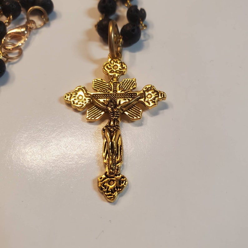Crucifix Necklace Golden Crucifix With Lava Rosary Bead - Etsy