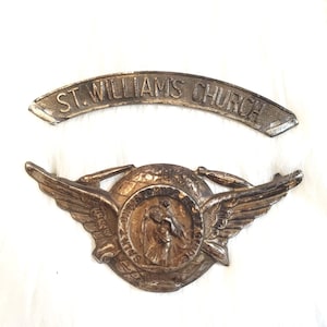 WWII Aviator St Christopher Medal: Wings, Globe, St Williams Church