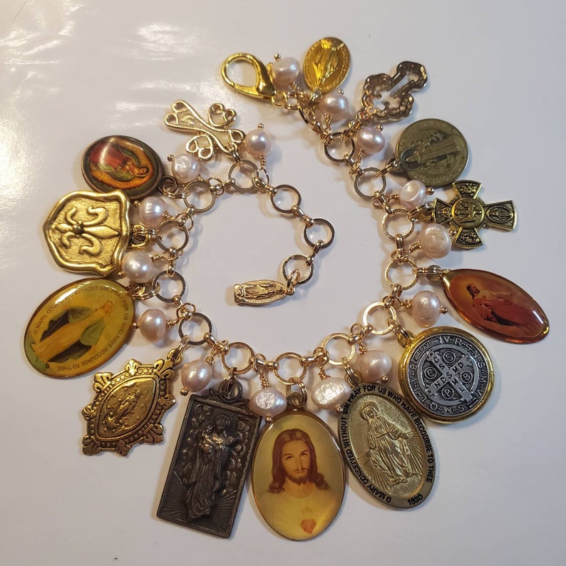 Religious Charm Bracelet Chunky Charm Bracelet Virgin Mary Etsy