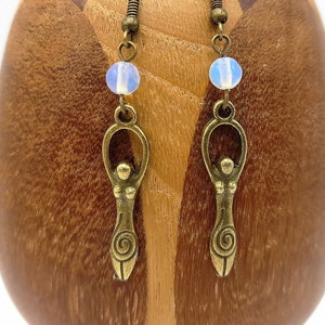 Earrings fertility goddess bronze and opalite, mother goddess