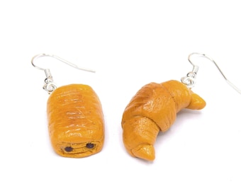 Croissant and pain au chocolat earrings, French pastries, handmade gourmet jewelry