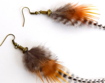Boucles D'oreilles Plumes Tekoa Jaune Et Rouge - Marque Ethnicfeather | Neuf Avec étiquettes