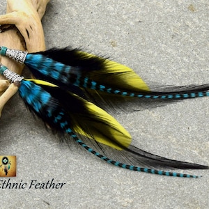 Winema multi-colored grizzly natural feather earrings,
