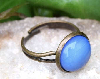 Bronze ring and indigo blue opalite stone, ADJUSTABLE RING