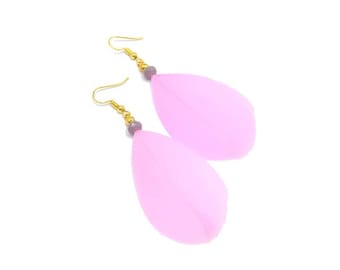 Powder pink feather earrings - Wedding jewelry, baptism, birthday gift