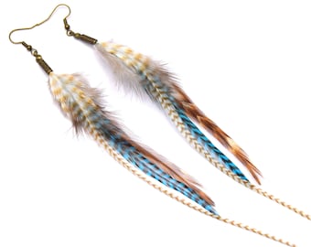 Very long feather earrings grizzly feathers