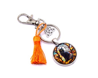 Tree of life carabiner key ring, black cat, gift idea for the family, protection